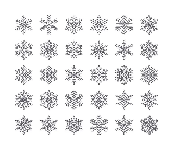 Χαριτωμένη Συλλογή Νιφάδων Χιονιού Που Απομονώνονται Λευκό Φόντο Επίπεδες Εικόνες — Διανυσματικό Αρχείο