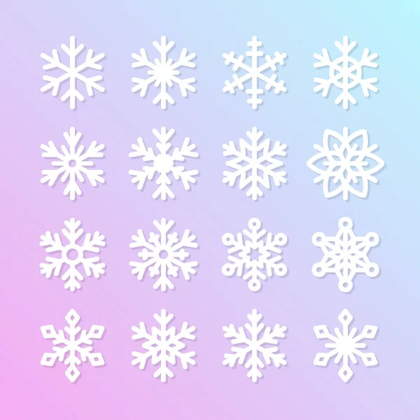 Roztomilé Sněhové Vločky Kolekce Izolované Růžovém Pozadí Ploché Sněhové Ikony — Stockový vektor