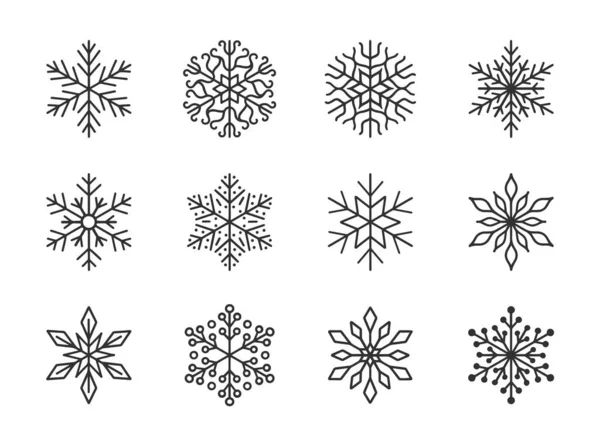 Vločky Izolované Bílém Pozadí Sněhové Ikony Ručně Kreslená Silueta Designový — Stockový vektor