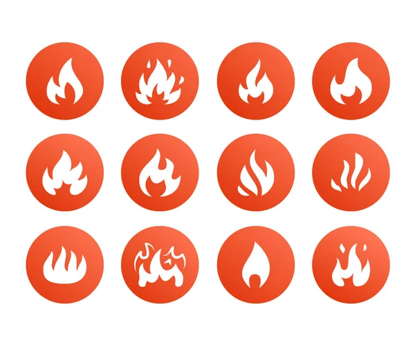 Feuer Flache Glyphen Ikonen Flammenformen Silhouette Lagerfeuer Vektor Illustration Brennbare — Stockvektor