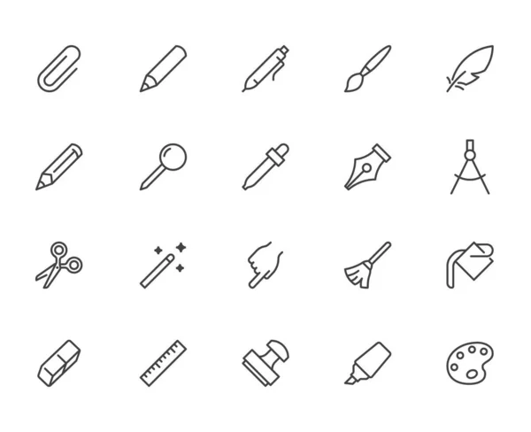 Zeichenwerkzeuge Reihen Symbole Aneinander Stift Bleistift Pinsel Tropfer Stempel Schmiermittel — Stockvektor