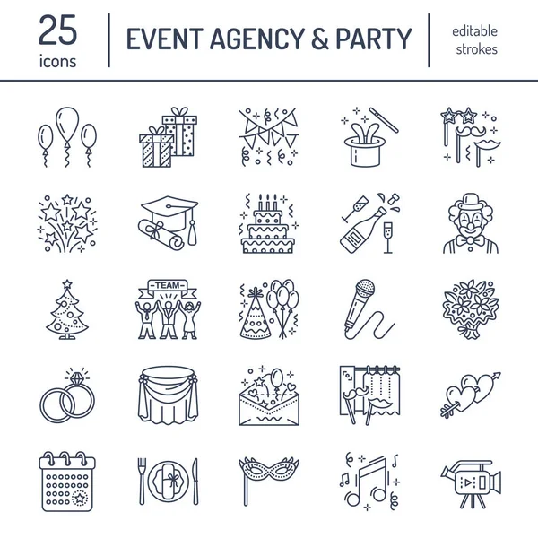 Agencia Eventos Icono Línea Vectorial Organización Bodas Servicio Fiestas Catering — Archivo Imágenes Vectoriales