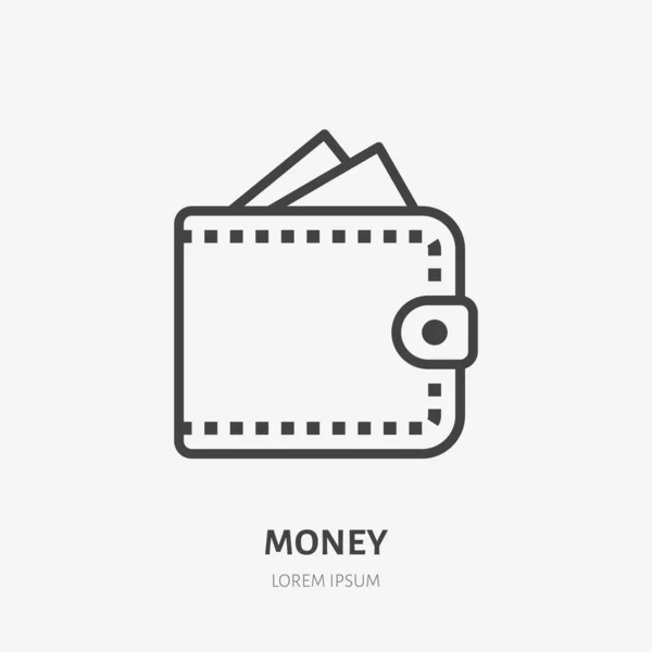 Χρήματα Τσάντα Επίπεδη Γραμμή Εικονίδιο Μετρητά Πιστωτική Κάρτα Στο Πορτοφόλι — Διανυσματικό Αρχείο