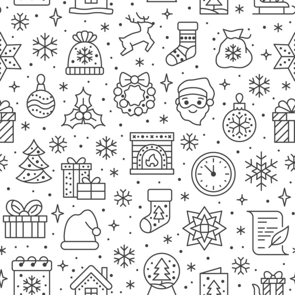 Navidad Año Nuevo Patrón Sin Costuras Fondo Línea Ilustración Vacaciones — Archivo Imágenes Vectoriales
