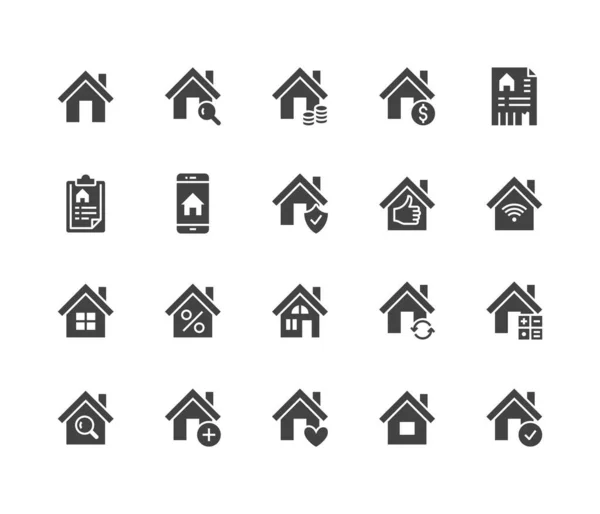 Immobilier Appartement Glyphe Icônes Ensemble Vente Maisons Assurance Habitation Calculateur — Image vectorielle