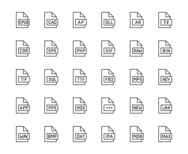 File Format Flat Line Icons Set Epub Dll Pps Gif — Stock Vector