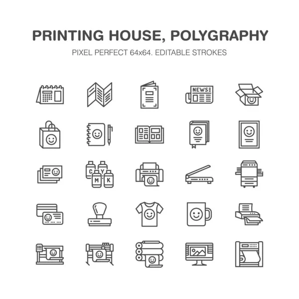 Mencetak Ikon Baris Datar Rumah Peralatan Percetakan Printer Pemindai Mesin - Stok Vektor