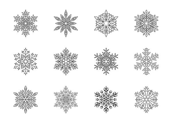 Vánoční Sněhové Vločky Kolekce Izolované Bílém Pozadí Roztomilé Ručně Kreslené — Stockový vektor