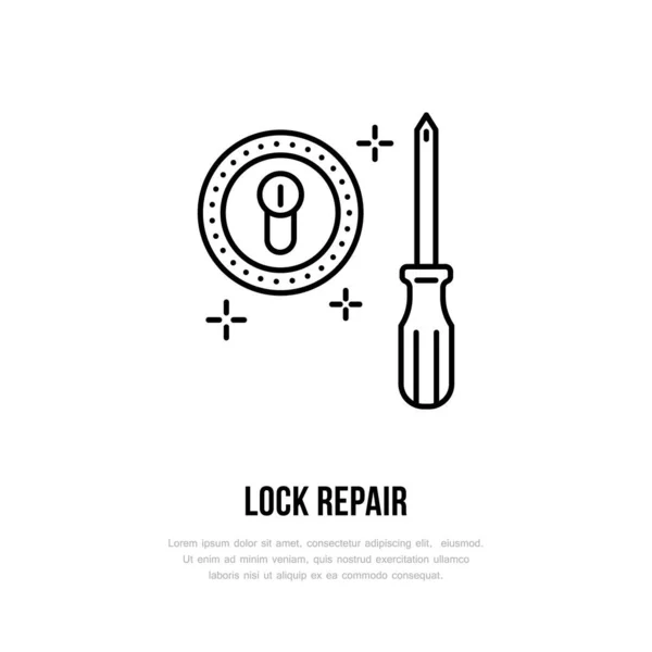 Door Locks Installation Logo Repair Flat Line Icon Lock Cylinder — Stock Vector