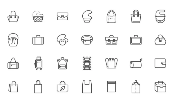 Set Iconos Línea Bolsos Tipos Monedero Bolso Maletín Riñonera Comprador — Vector de stock