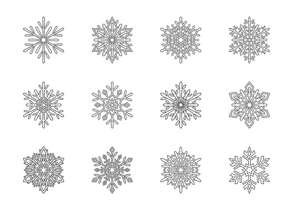 Colección Copos Nieve Navideños Aislados Sobre Fondo Blanco Lindos Iconos — Vector de stock