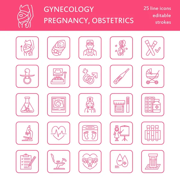 Modernes Vektor Line Icon Für Schwangerschaftsmanagement Und Geburtshilfe Gynäkologie Elemente — Stockvektor