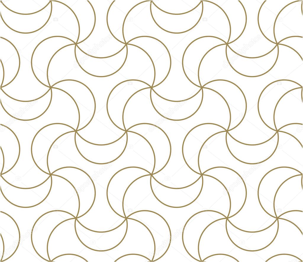 Seamless pattern with abstract geometric line texture, gold on white background. Light modern simple wallpaper, bright tile backdrop, monochrome graphic element.
