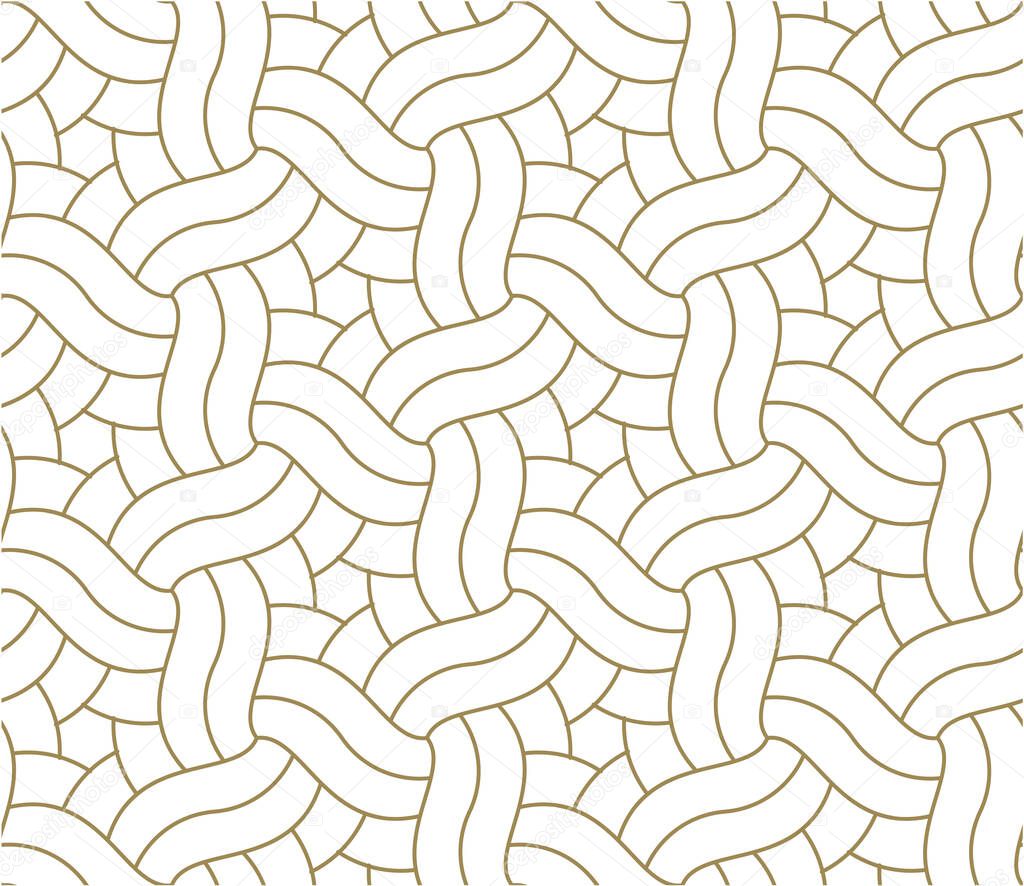 Seamless pattern with abstract geometric line texture, gold on white background. Light modern simple wallpaper, bright tile backdrop, monochrome graphic element.