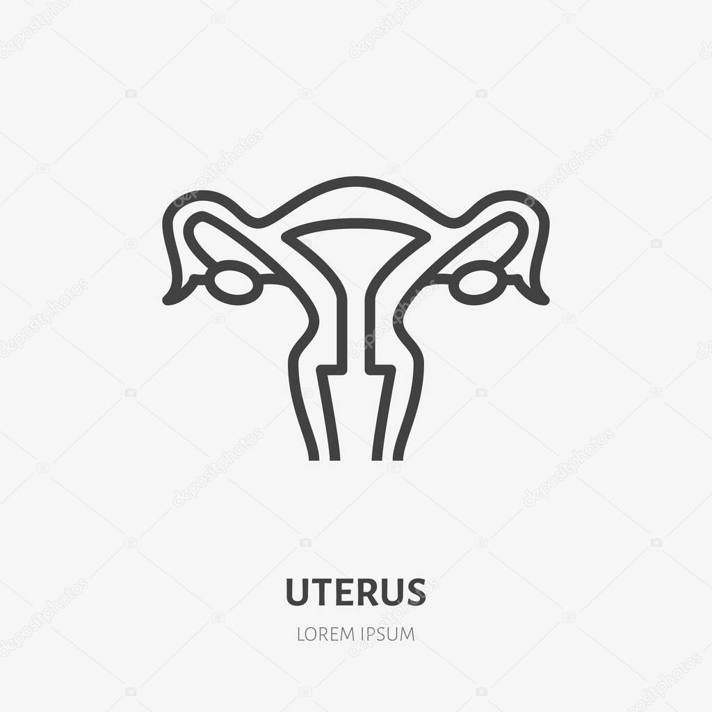 Uterus line icon, vector pictogram of female organ. Womb illustration sign for gynecology clinic.