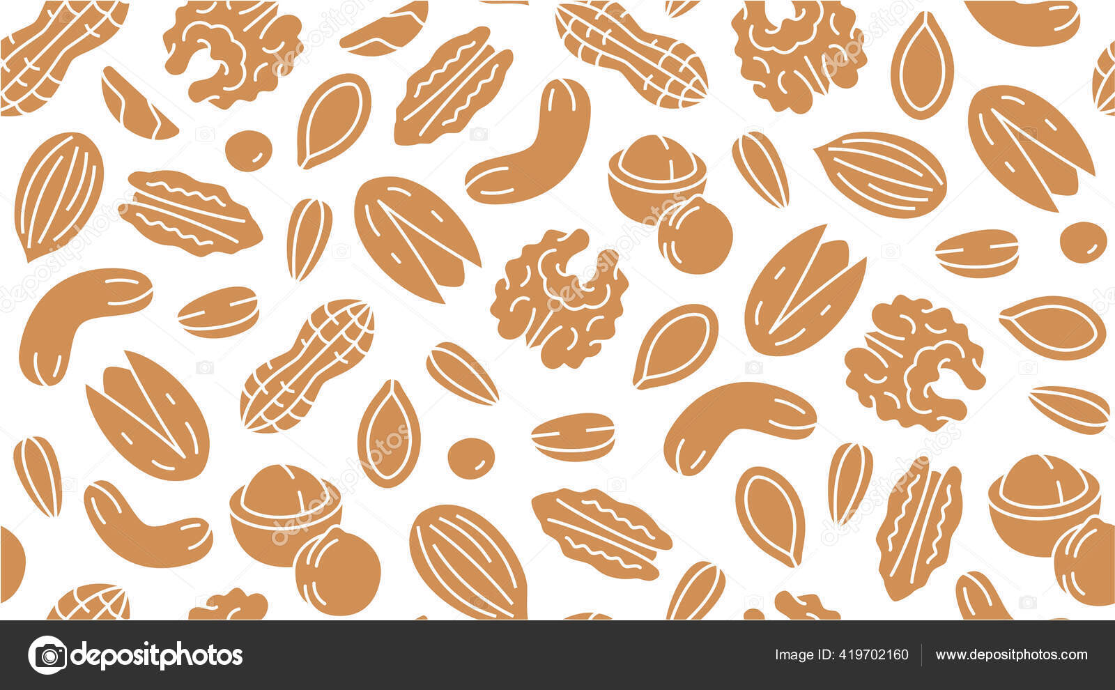 Nut Seamless Pattern Flat Silhouette Icons Vector Background Dry Nuts