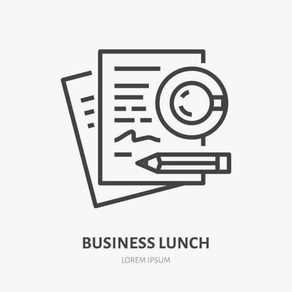 Zakelijke Lunch Plat Lijn Icoon Tekenen Van Documenten Koffie Vector — Stockvector