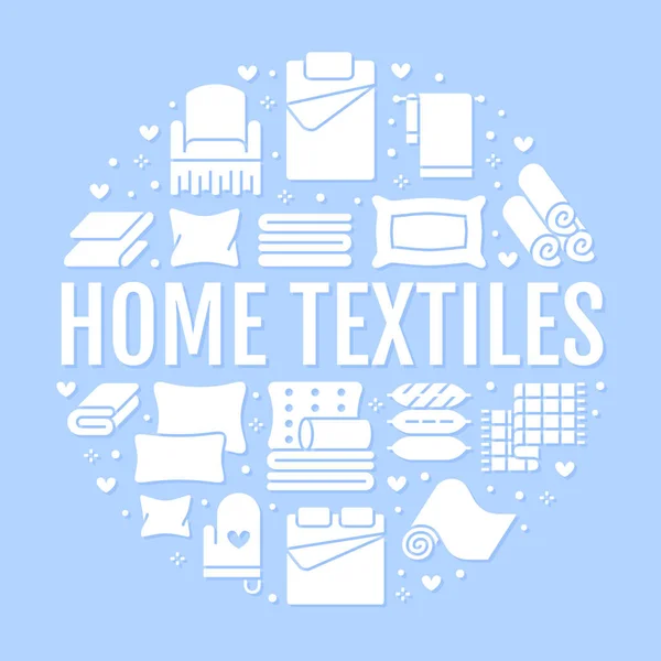 Otthoni Textíliák Kör Sablon Lapos Glifikus Ikonok Ágynemű Hálószoba Ágynemű — Stock Vector