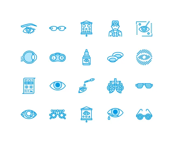 Οφθαλμολογία Εικόνες Της Γραμμής Υγείας Ματιών Οπτομετρικός Εξοπλισμός Φακοί Επαφής — Διανυσματικό Αρχείο