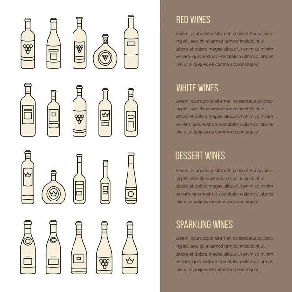 Conjunto Diferentes Tipos Garrafas Vinho Plano Elementos Design Para Banners —  Vetores de Stock