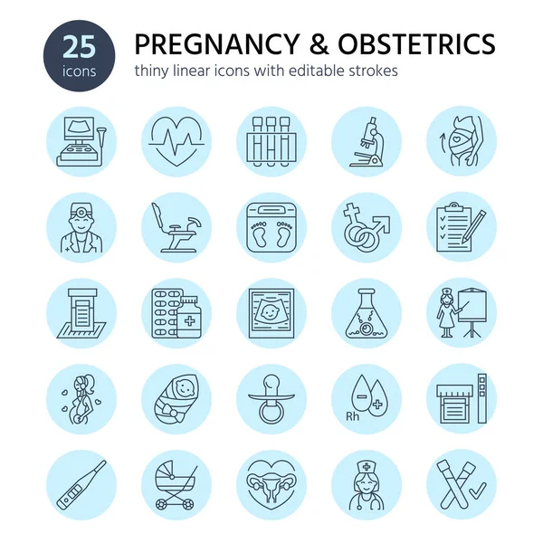 Moderne Vektorlinien Ikone Für Schwangerschaft Und Geburtshilfe Gynäkologie Elemente Stuhl — Stockvektor