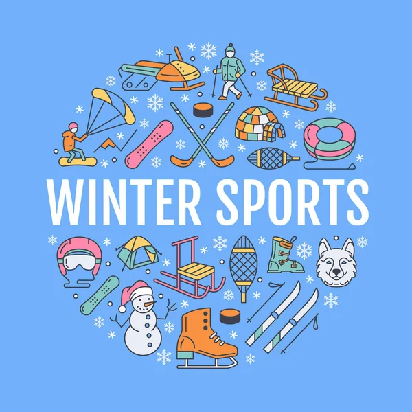 Banner Esportes Inverno Aluguel Equipamentos Estância Esqui Ícone Linha Vetorial —  Vetores de Stock
