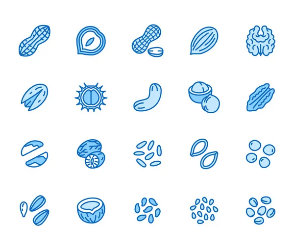 Conjunto Iconos Línea Plana Tuercas Maní Almendra Castaña Macadamia Anacardo — Archivo Imágenes Vectoriales