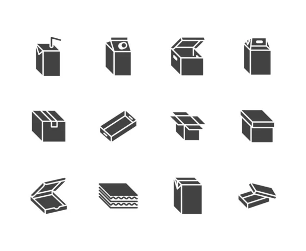Carton Flat Glyph Icons Set Cardboard Box Juice Milk Pack — Stock Vector