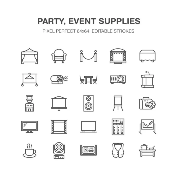 Event Supplies Flat Line Icons Party Equipment Stage Constructions Visual — Stock Vector