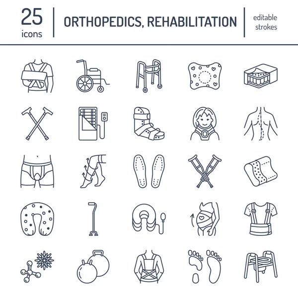 Ортопедические Травматологические Иконы Линии Реабилитации Костыли Ортопедическая Подушка Матрас Шейный — стоковый вектор