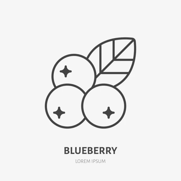 Blueberry Flat Line Icon Forest Berry Sign Healthy Food Logo — Stock Vector