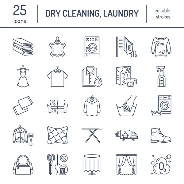 Dry Cleaning Laundry Line Icons Launderette Service Equipment Washing Machine — Stock Vector