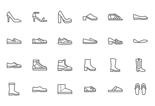 Conjunto Iconos Línea Zapatos Sandalia Tacón Alto Botas Vaquero Calzado — Archivo Imágenes Vectoriales