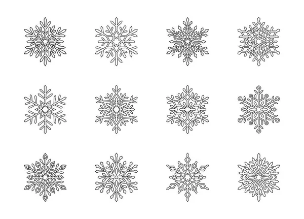 Рождественские Снежинки Коллекции Изолированы Белом Фоне Симпатичные Ручные Иконки Сложным — стоковый вектор