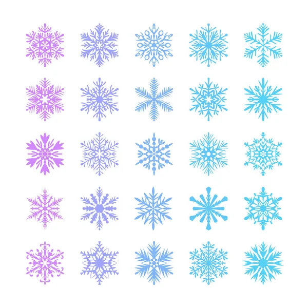 Linda Colección Copos Nieve Aislado Sobre Fondo Blanco Iconos Planos — Vector de stock