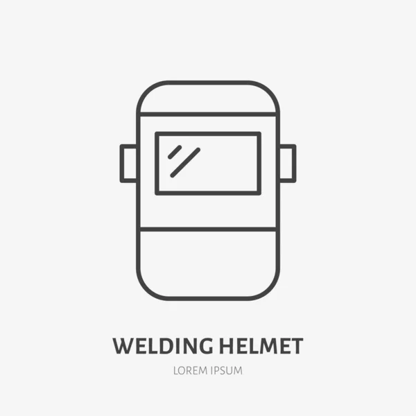 Welder Helmet Flat Line Icon Safety Metal Works Sign Thin — Stock Vector