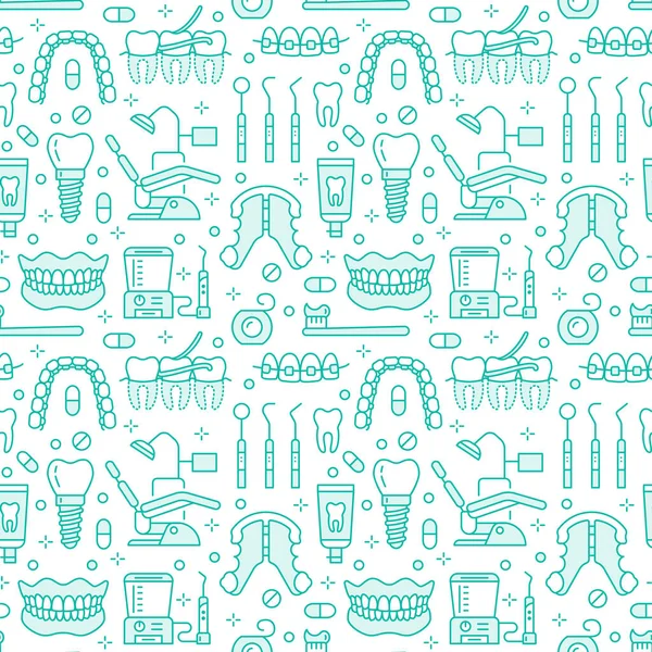 Dentista Ortodoncia Azul Patrón Sin Costuras Con Iconos Línea Cuidado — Archivo Imágenes Vectoriales