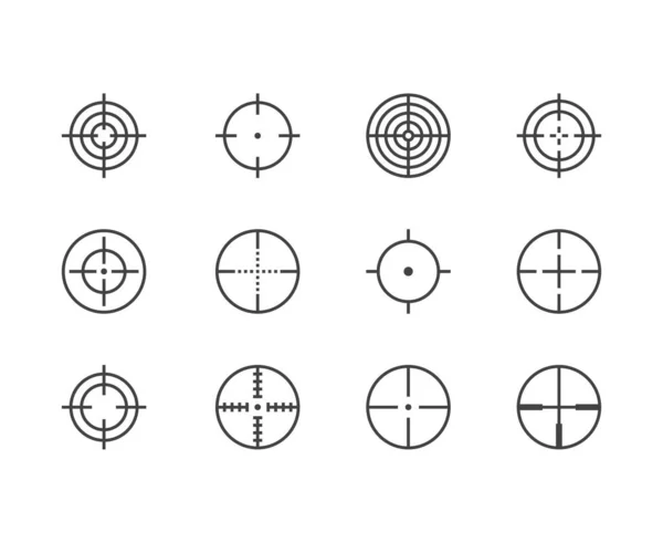 Набір Піктограм Плоскої Лінії Ціль Ціль Зброї Снайперський Хрест Векторні — стоковий вектор