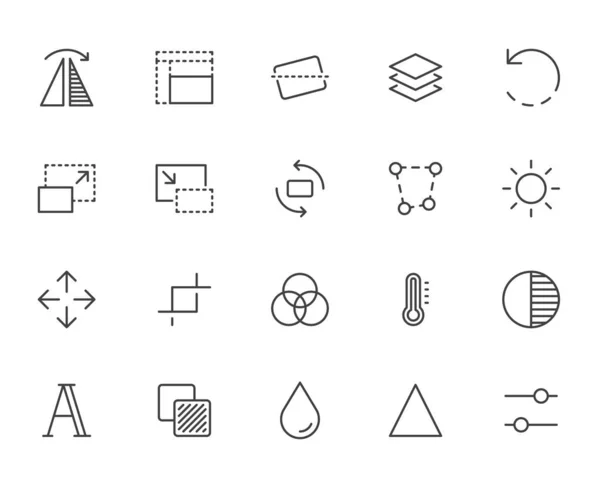 Conjunto Iconos Línea Edición Foto Filtro Imagen Añadir Pegatina Ajustar — Archivo Imágenes Vectoriales