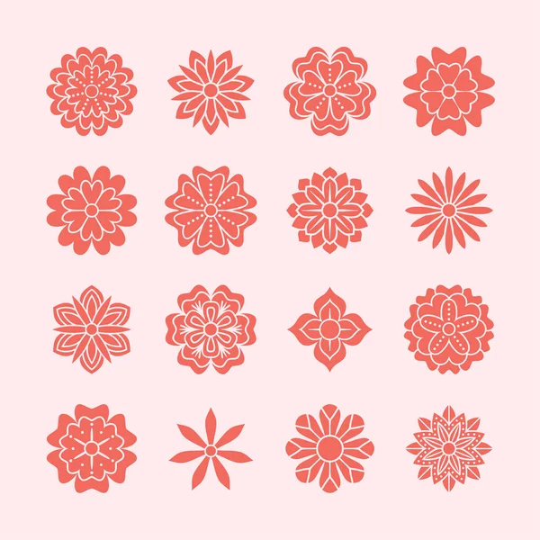 Gekritzelte Blüten Set Rosarote Farbe Schöne Florale Designelemente Für Die — Stockvektor