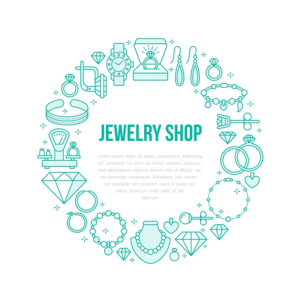 Jewelry Shop Diamond Accessories Banner Illustration Vector Line Icon Jewels — Stock Vector