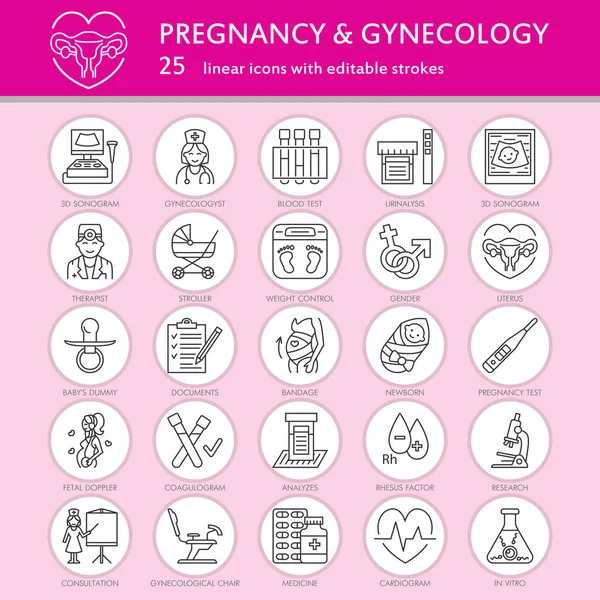 Moderne Vektorlinien Ikone Für Schwangerschaft Und Geburtshilfe Gynäkologie Elemente Stuhl — Stockvektor