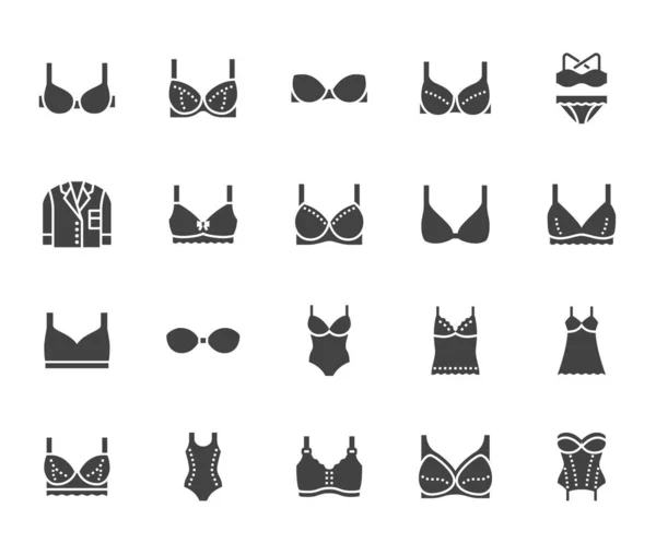 Bra design flat icons set. Female torso in different types of brassieres.  Front and back view. Lingerie fashion infographic elements. Woman wears  underwire, invisible, full cup, longline bras:: موقع تصميمي