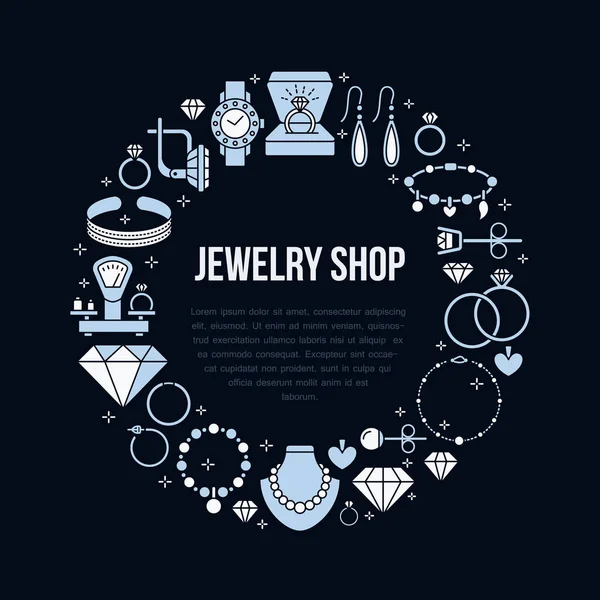 Jewelry Shop Diamond Accessories Banner Illustration Vector Flat Line Icon — Stock Vector