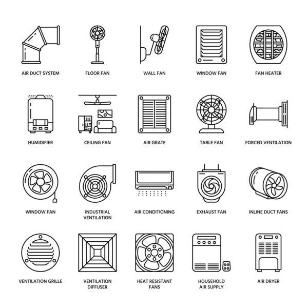 Iconos Línea Equipos Ventilación Aire Acondicionado Electrodomésticos Refrigeración Ventilador Escape — Archivo Imágenes Vectoriales