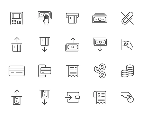 Atm Machine Ligne Icône Réglée Retirer Argent Dépôt Prise Main — Image vectorielle
