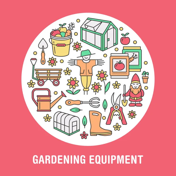 Gardening Planting Horticulture Banner Vector Line Icon Garden Equipment Green — Stock Vector