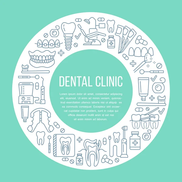 Dentista Banner Médico Ortodoncia Con Icono Línea Vectorial Equipos Cuidado — Archivo Imágenes Vectoriales