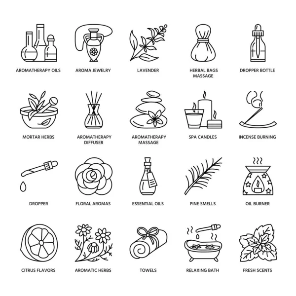 Современные Векторные Линии Икон Ароматерапии Эфирных Масел Элементы Ароматизатор Масляная — стоковый вектор