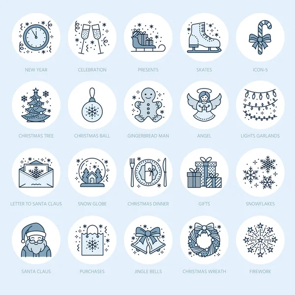 Χριστούγεννα Πρωτοχρονιάτικα Εικονίδια Χειμερινές Διακοπές Χριστουγεννιάτικο Δέντρο Δώρο Χιονάνθρωπος Άγιος — Διανυσματικό Αρχείο